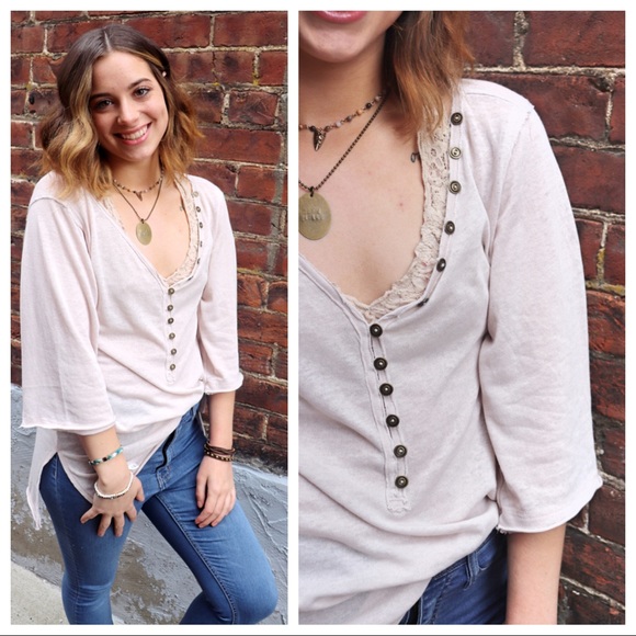 FREE PEOPLE BOHO TUNIC HENLEY TEE TOP A2C - Picture 10 of 16